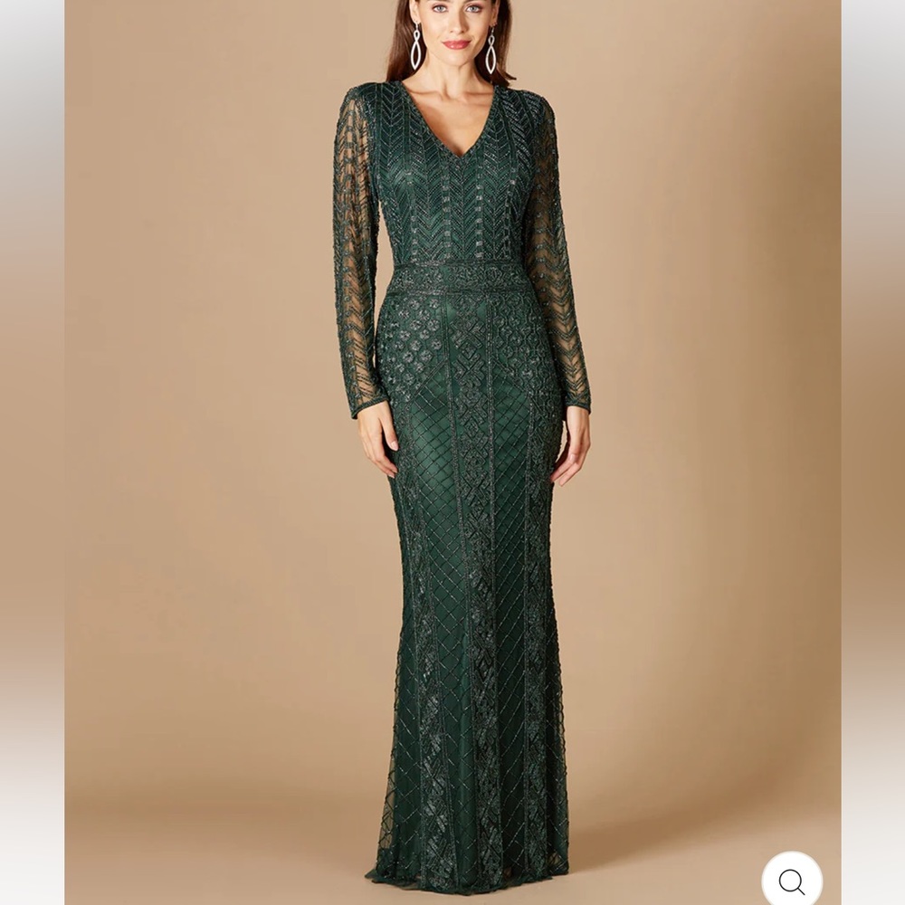 LARA 29365 - LONG SLEEVE green BEADED DRESS